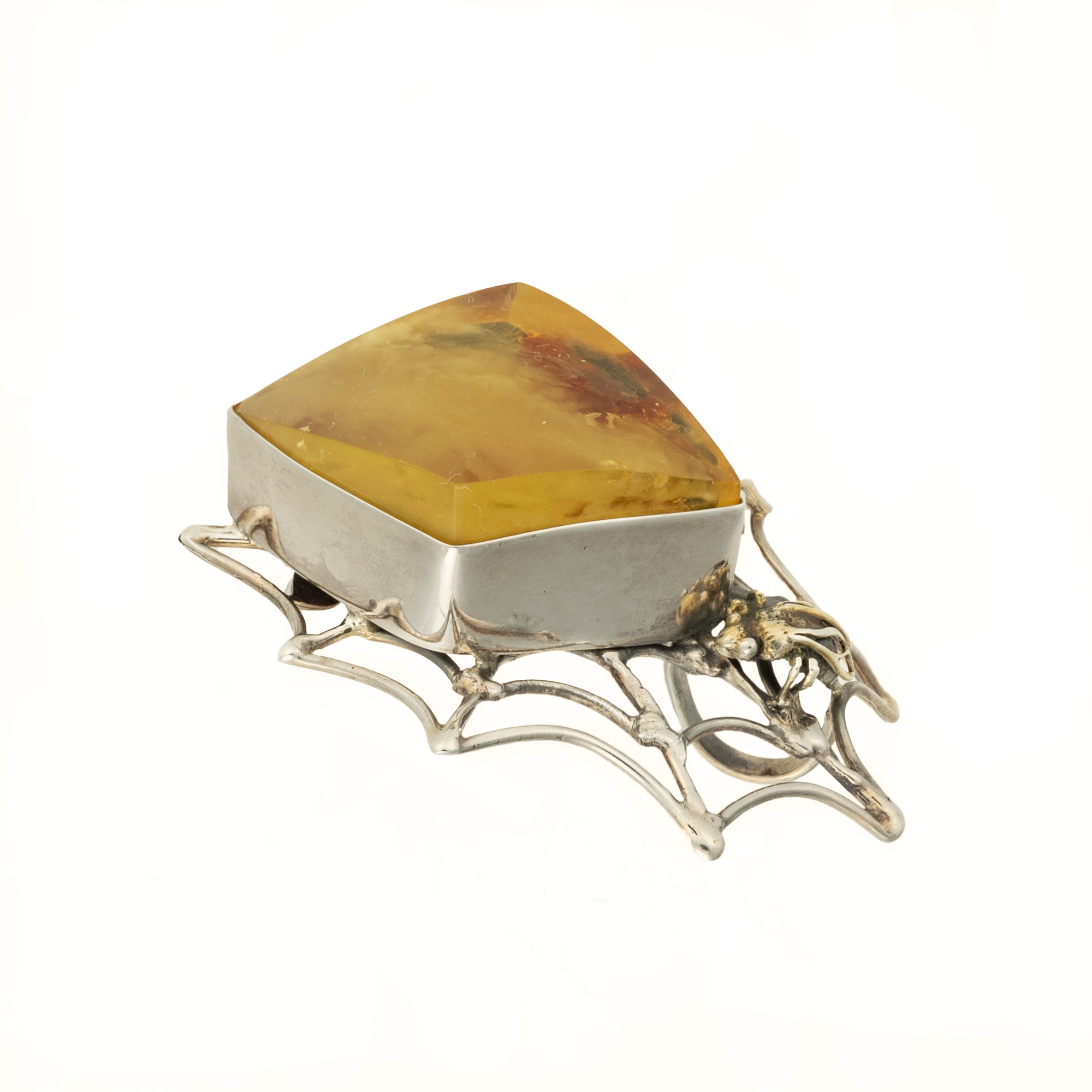 Sterling Silver and Baltic Amber Pendant with Spider and Fly 4